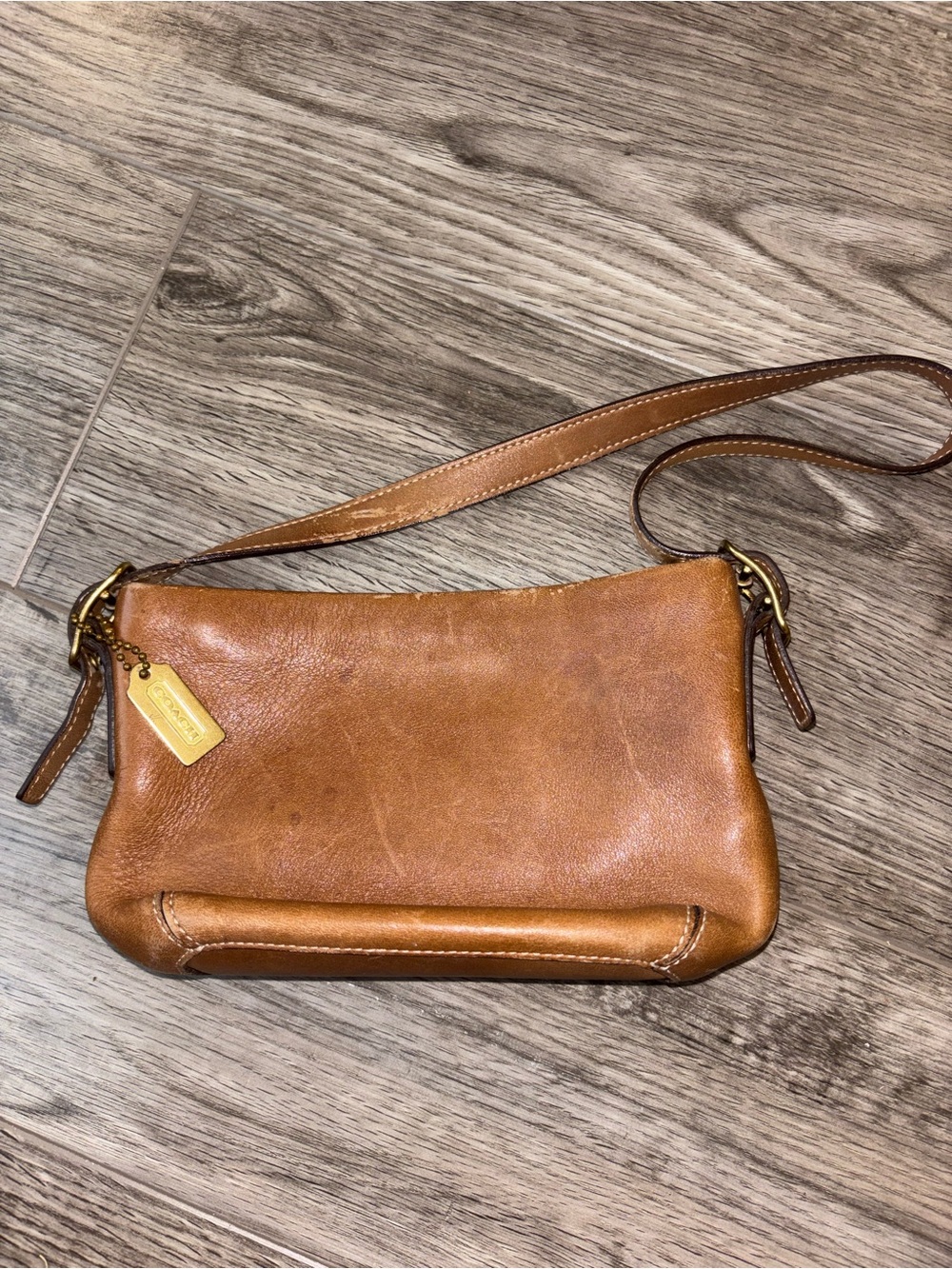 Coach Cognac Leather Shoulder Wristlet